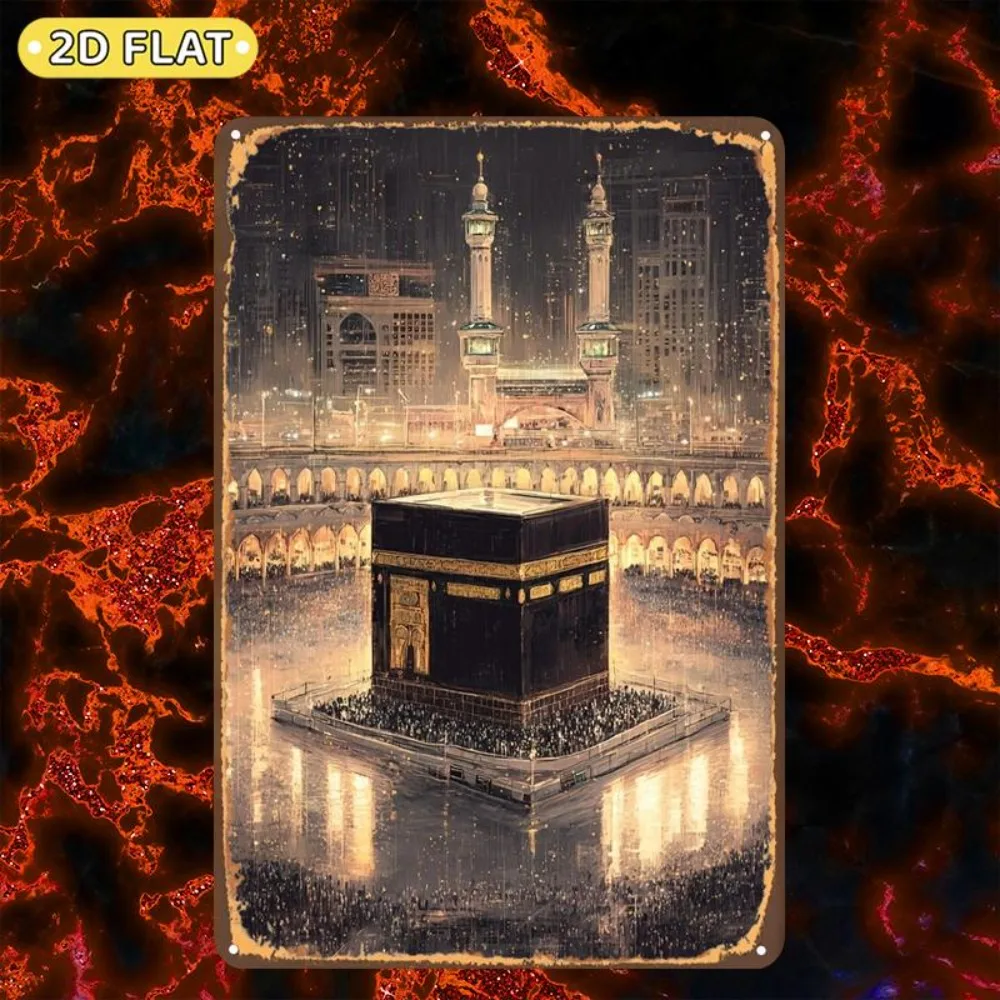 CIFBUY Vintage Mecca Kaaba Night Luminous Aluminum Wall Art Waterproof Durable Rustproof Metal Sign Home Dining Bar Door Decor