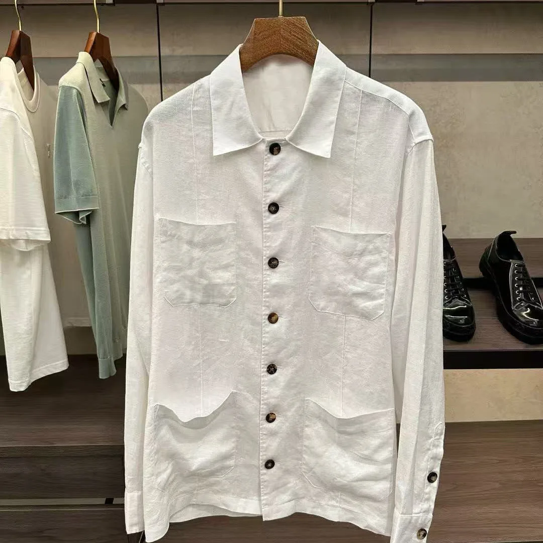

BC Italian Linen Casual Shirt Old Money Style Men's Lapel Long Sleeve Shirt