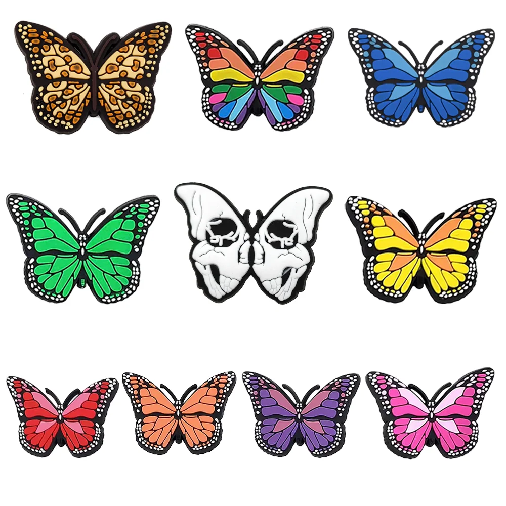 1-8Pcs Colorful Butterfly PVC Shoe Charms High Quality DIY Shoe Accessories Fit Clogs Decorate Girl Kids Gifts