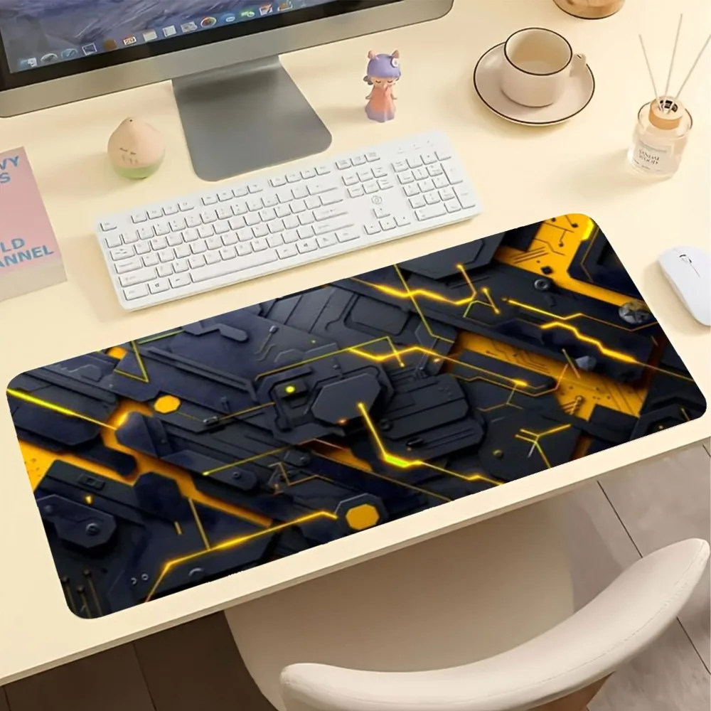 Anti-slip Desk Mat - Black and Yellow Technology Circuit Design Mouse Pad - Modern Technology Style коврик для мышки