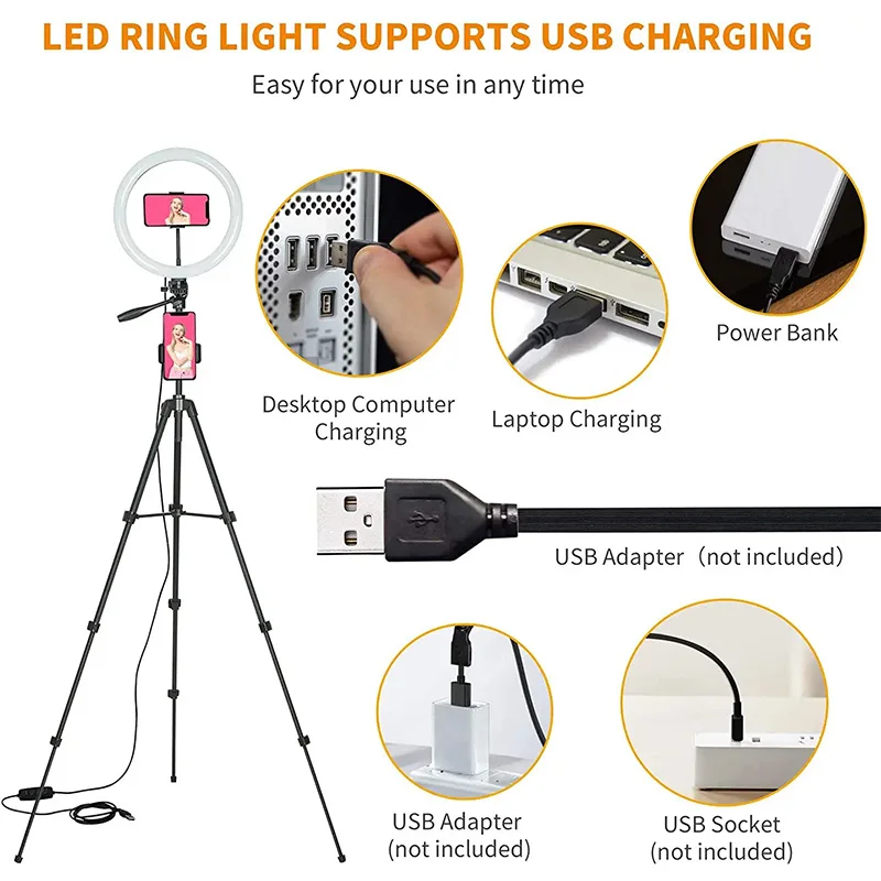 LED Selfie Ring Light Photography Video Light RingLight Phone Stand Tripod Fill Light Dimmable Lamp Trepied Streaming 10