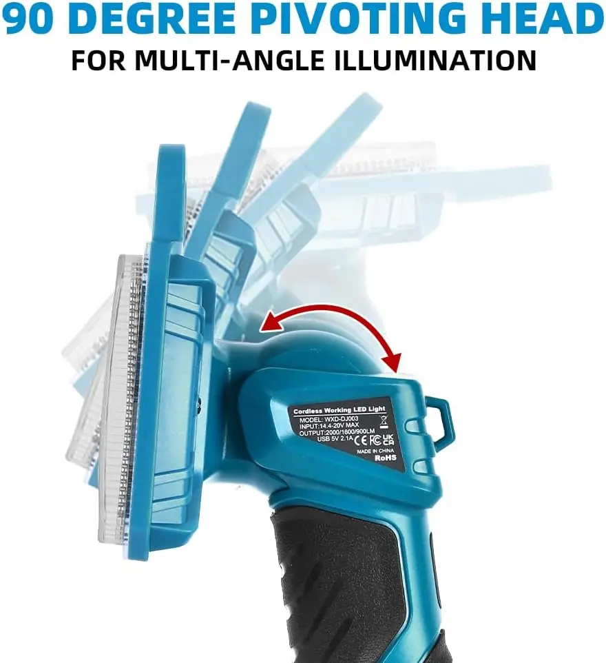 مصباح يدوي LED لاسلكي 18 وات 2000LM لماكيتا 18 فولت، منفذ USB، للتخييم والمشي لمسافات طويلة، وموقع العمل، والاستخدام الداخلي والخارجي (بدون بطارية) #4