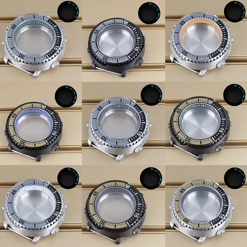 

43mm Watch Case Sapphire Glass For Nh34 Nh35 Nh36/38 Movement Men Watch Case Repair Parts Modified Tuna Canned C3 Luminous Bezel