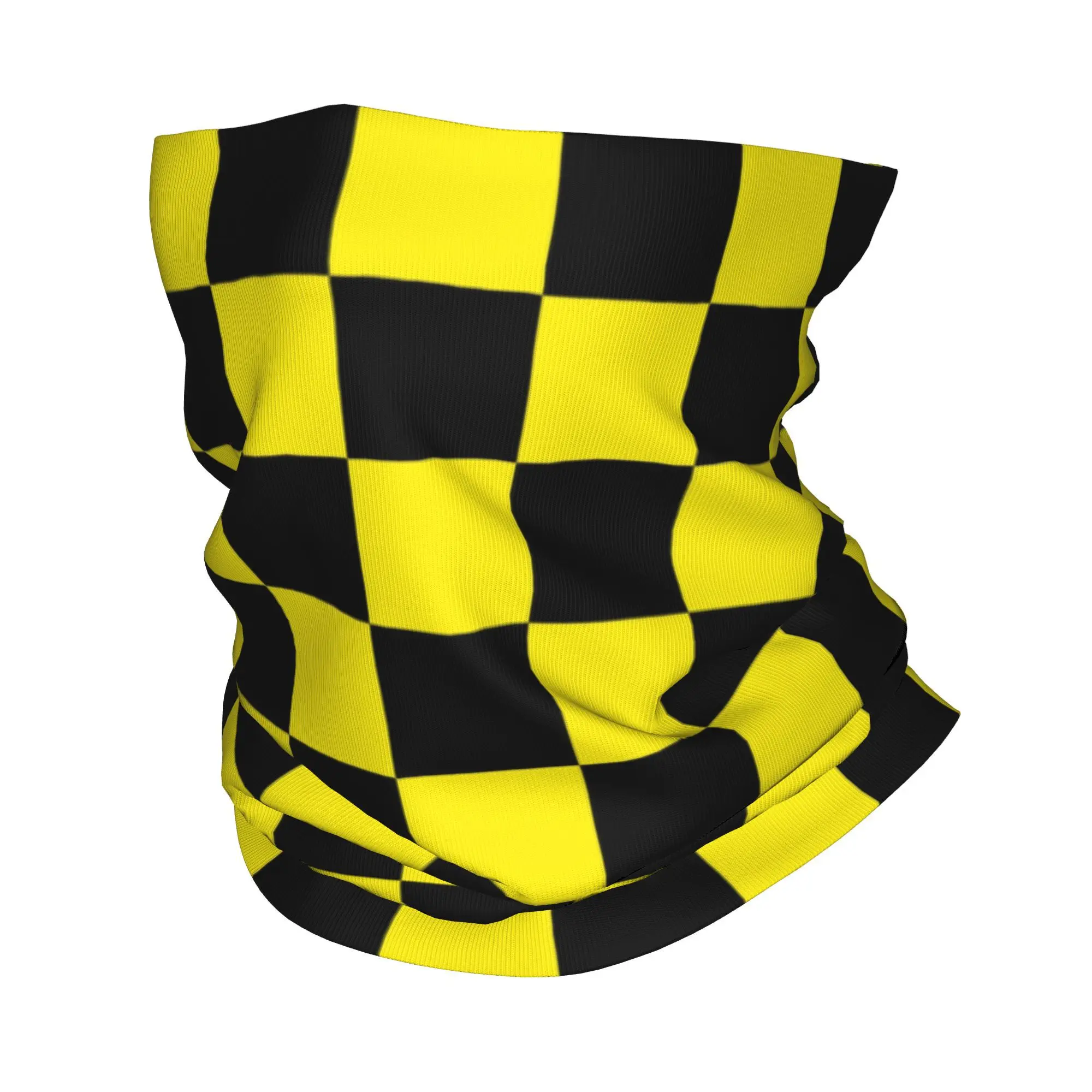 Custom Black Yellow Checkered Bandana Neck Gaiter Windproof Face Scarf Cover  Geometric Tartan  Plaid Headband Tube Balaclava