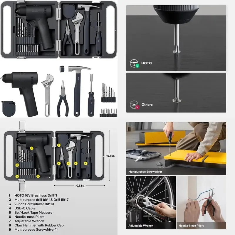 25 Piece 16V Brushless Electric Drill Set with Digital Display Premium Household DIY Tool Kit
