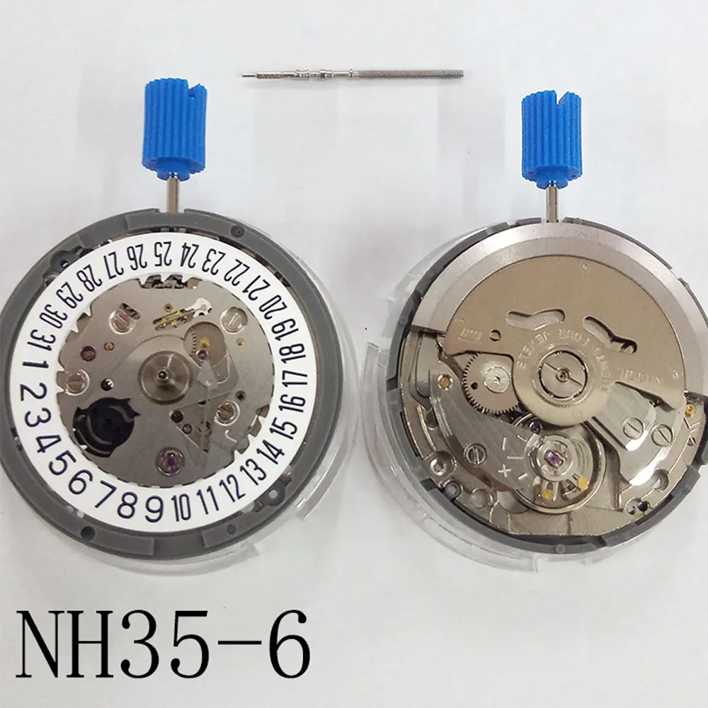 حركة ساعة NH35A-6 جديدة مستوردة من اليابان عجلة التاريخ الأبيض NH35 الميكانيكية المتقدمة مع 24 أحجار كريمة لف أوتوماتيكي