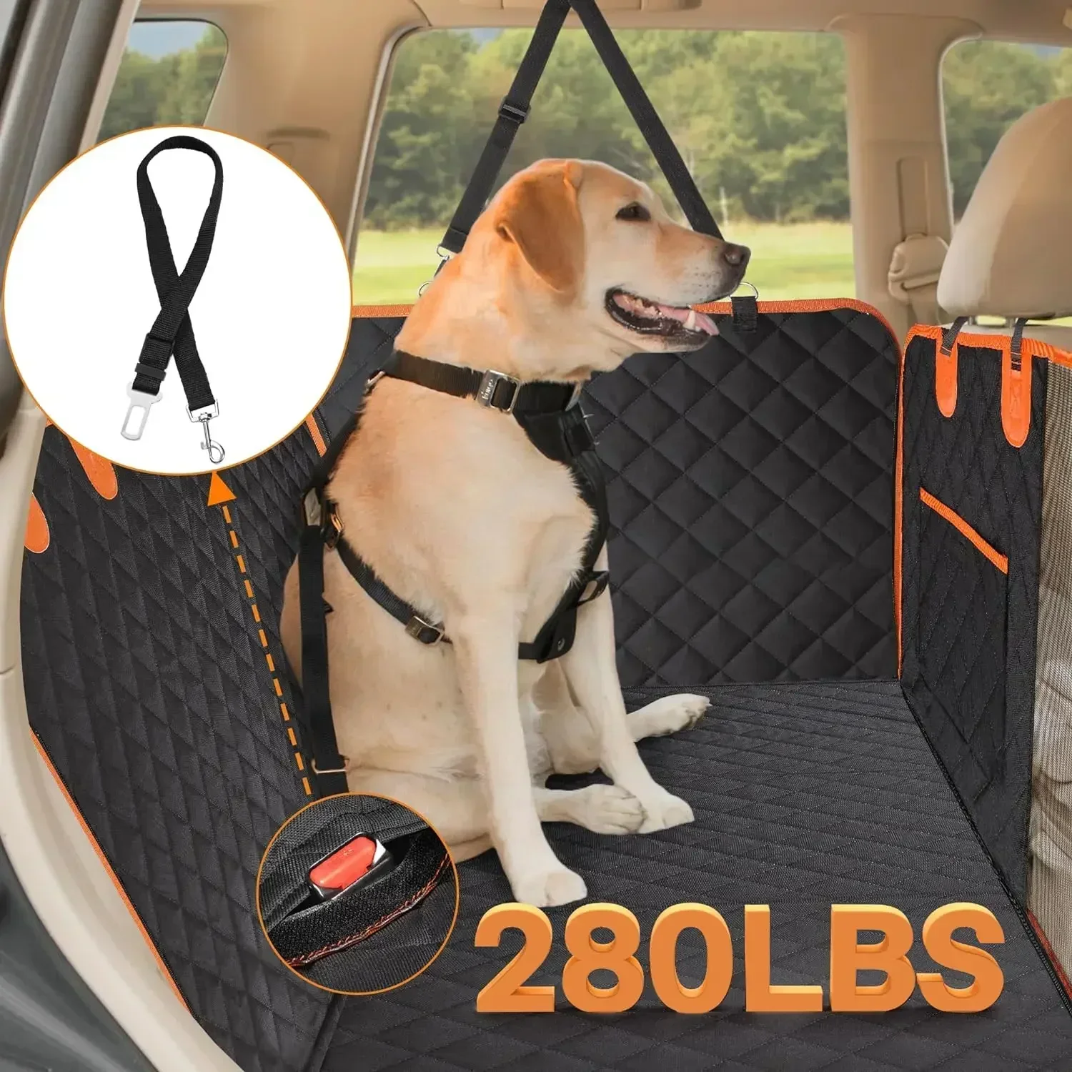 

jz Back Seat Extender for Dogs with Hard Bottom, Dog Car Seat Cover for Back Seat Waterproof with Mesh Window