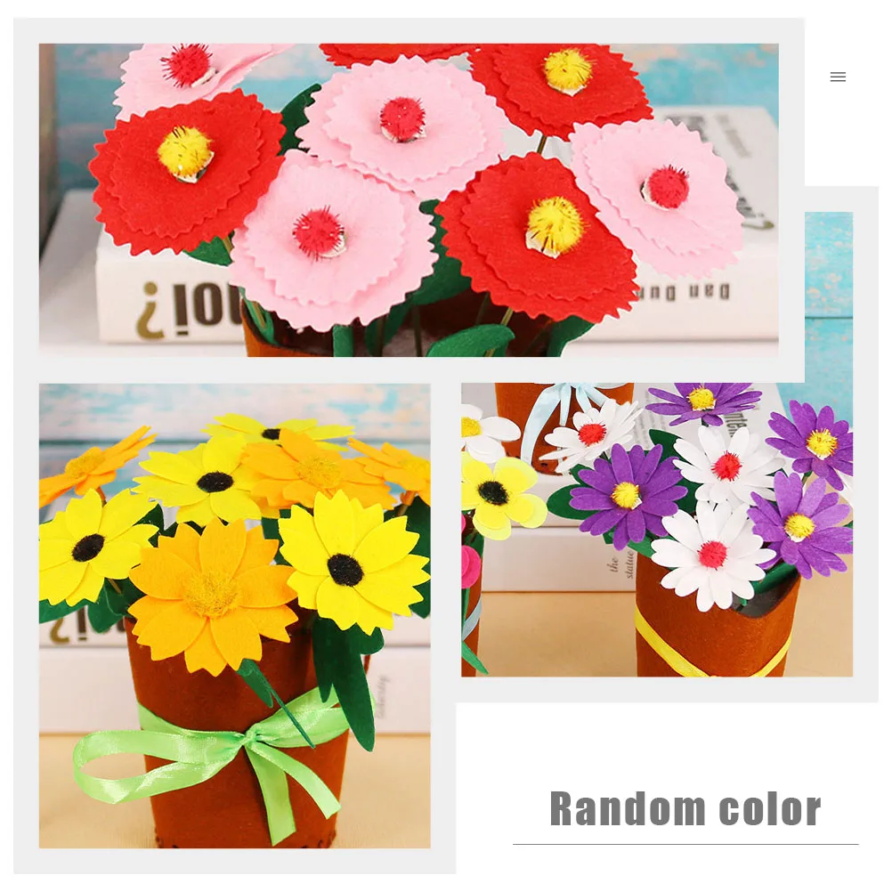 

5 Sets Fabric Flower Pot Handmade Materials Kids Gifts Non-woven Craft Kits Basket Art DIY Spring Child