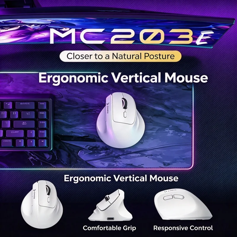 Ergonomic Vertical Wireless Mouse 3 Modes Bluetooth 2.4g Usb Rechargeable Silent Click Mice For Computer Laptop Pc Office Gamer