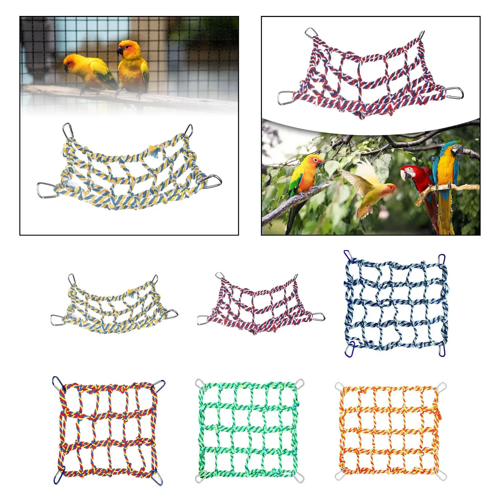 Pet Hanging Hammock Cage Decor Accessories Habitat Decor Play Bird Rope Net for Grey Budgie Sugar Glider Conure Parakeet Ferret