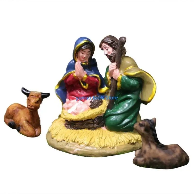 50LB 1set Birth Of Holy Statue Ornament Meaningful Nativity Scene Crafts Resin Christmas Manger Catholic Tabletop Figurine