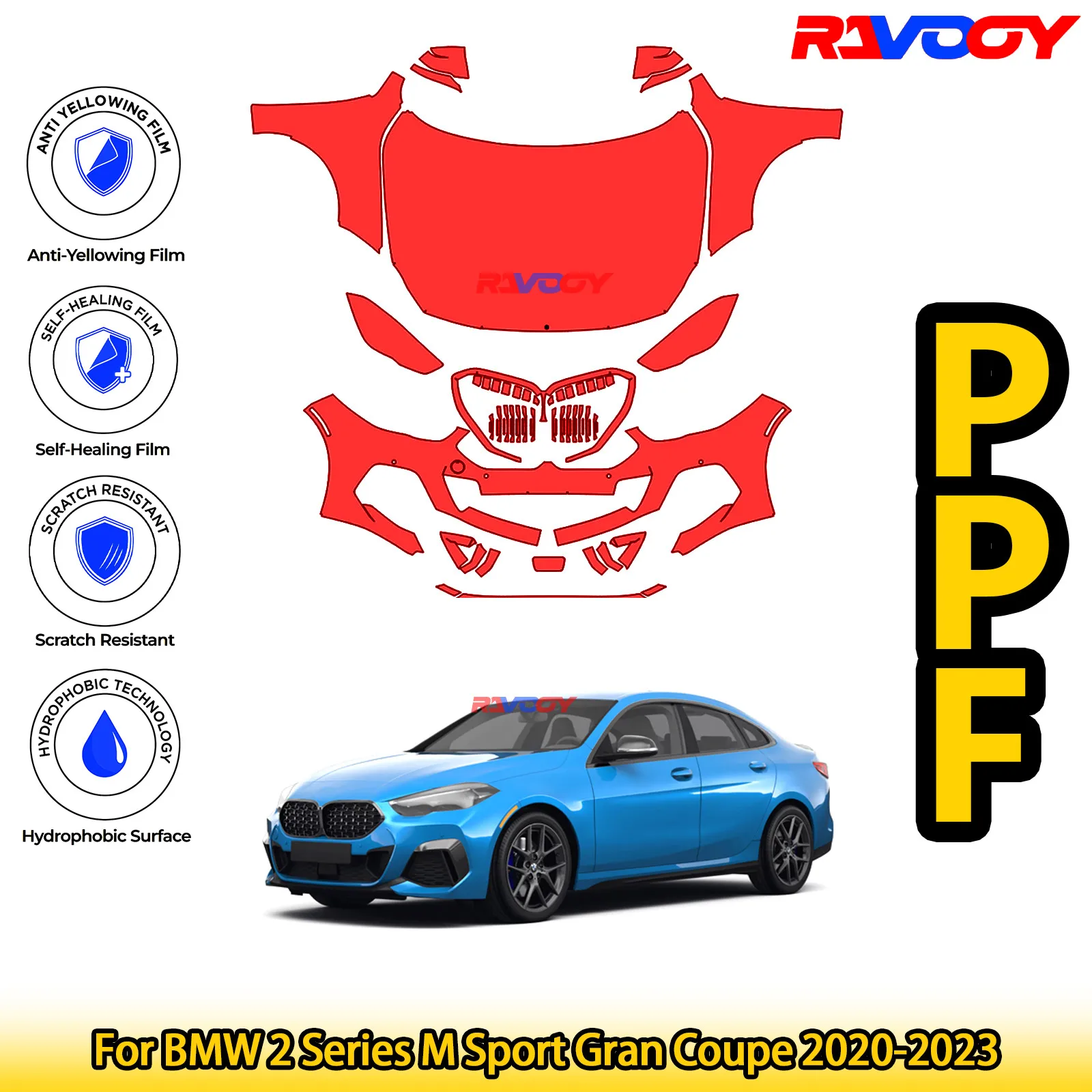 

For BMW 2 Series M Sport Gran Coupe 2020-2023 Glossy Matte Black Precut front PPF Kit Paint Protection Film