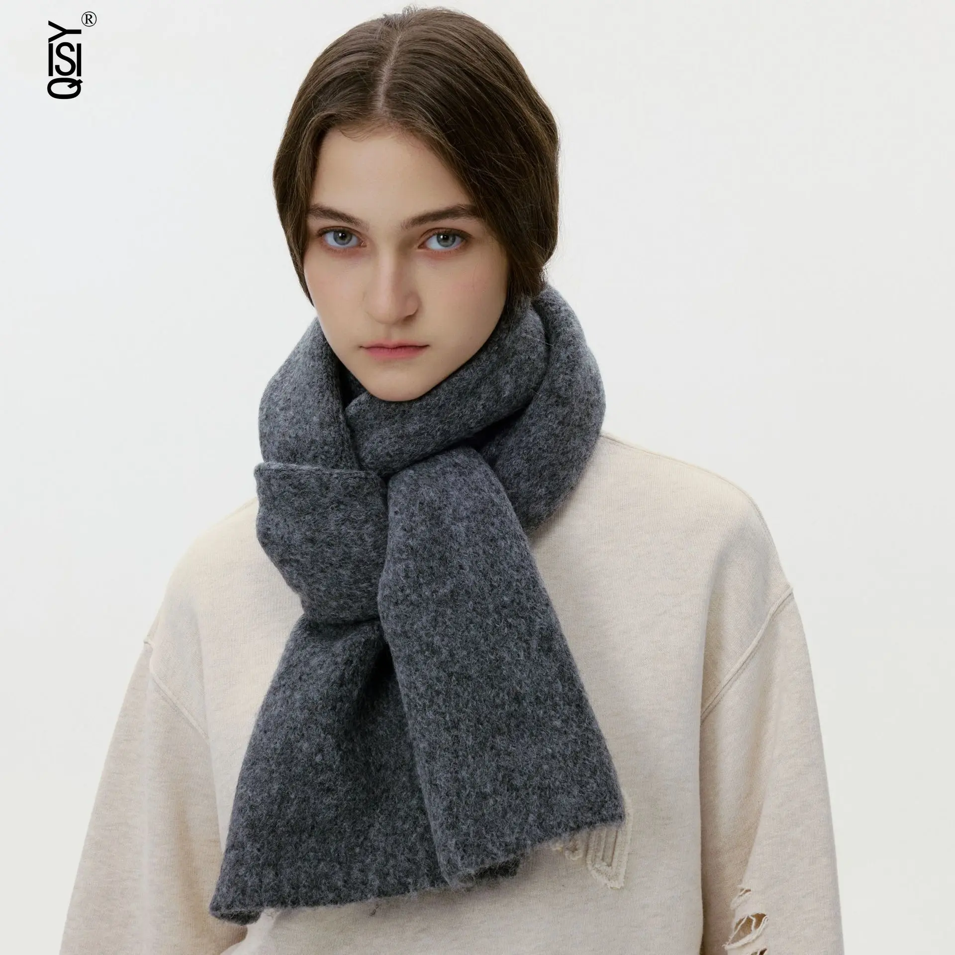 

Fashionable and High-end Wool Solid-color Knitted Scarf for Men and Women, Winter Warm Scarf Shawl
