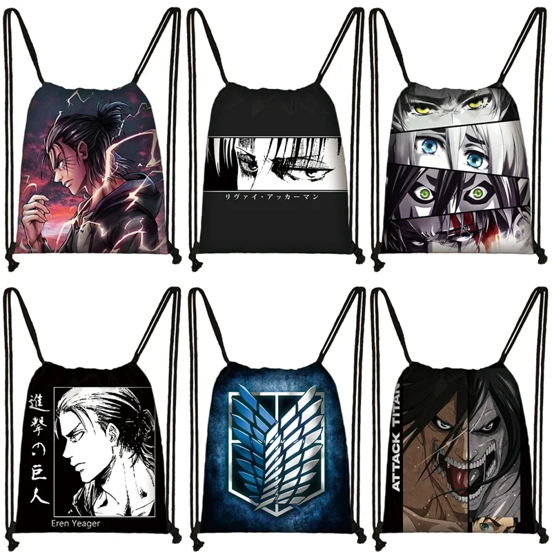 Anime Attack on Titan Drawstring Bag Shingeki No Kyojinv Women Backpack Levi Eren Shoes Holder Bookbag Teenager School Bags