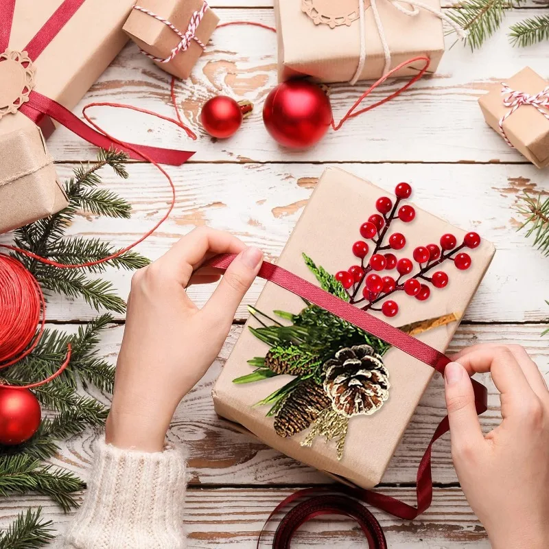 Simulation Red Berry Artificial Christmas Wealth Fruit Branches for Xmas Tree Party Home Table Ornaments Red Fruit Wreath Decor