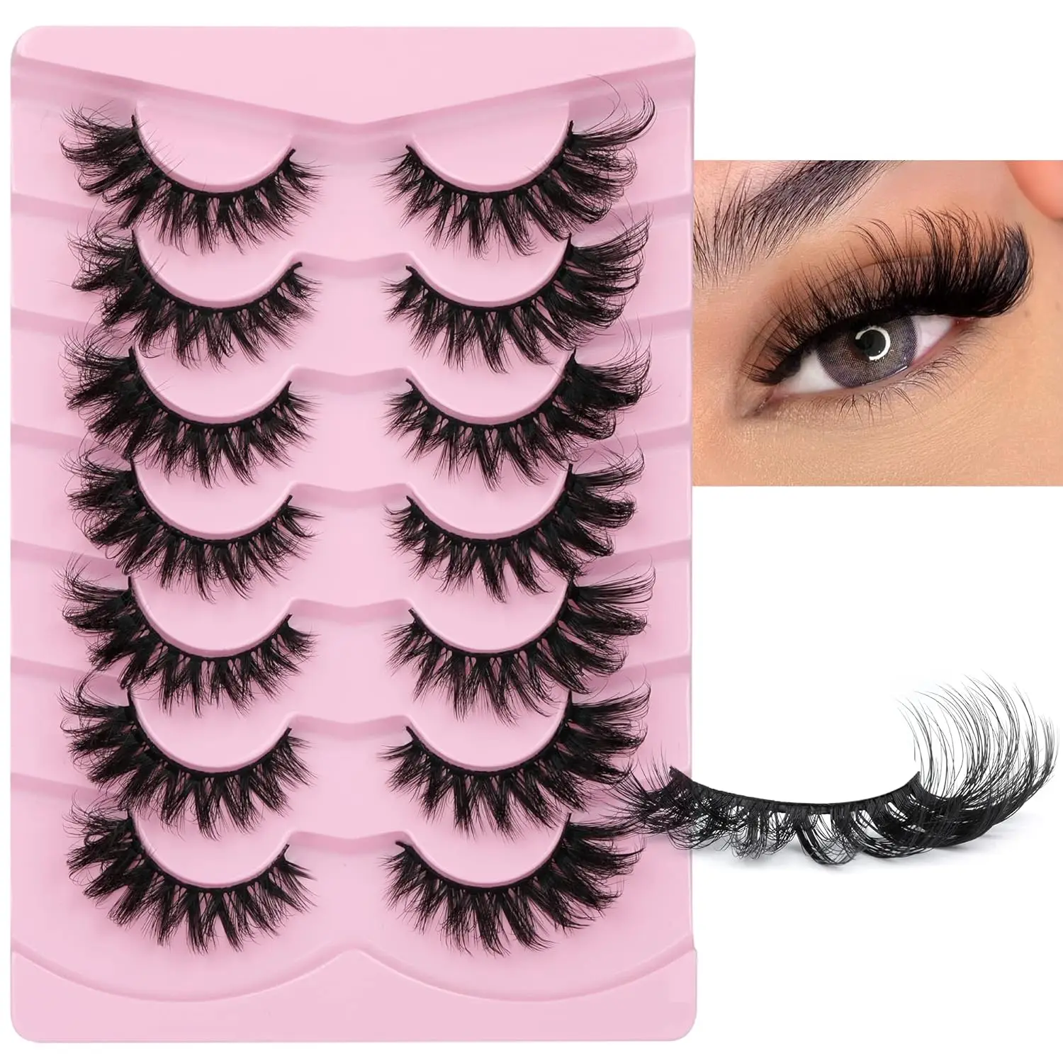 New 7 pairs of fluffy eyelashes, natural soft cross curled eyelashes, 3D artificial mink eyelashes, thick extended eyelashes