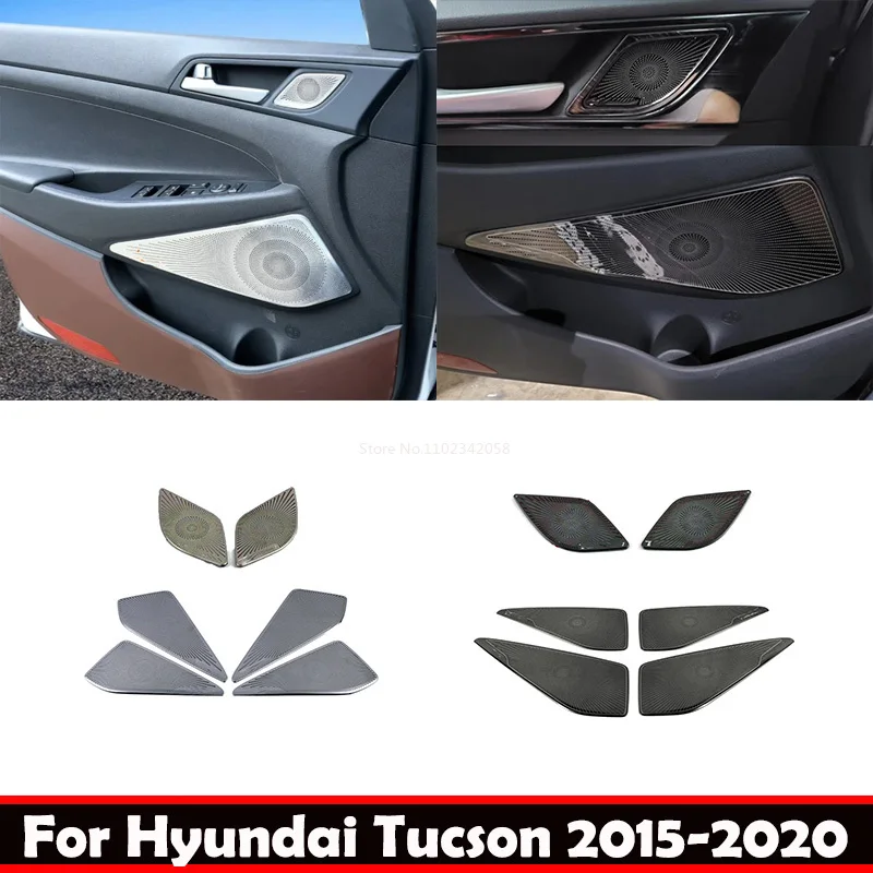 

ABAIWAI For Hyundai Tucson 2015-2019 Steel Black Silver Car Interior Door Speaker Audio Horn Cover Trim Frame Sticker