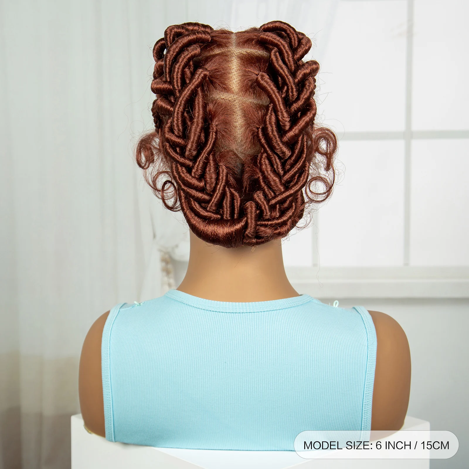 350# Ginger Orange Handmade Bantu Braided Wigs Full Lace Braids Wig Synthetic Knotless Dreadlock Braided Lace Wigs for Women