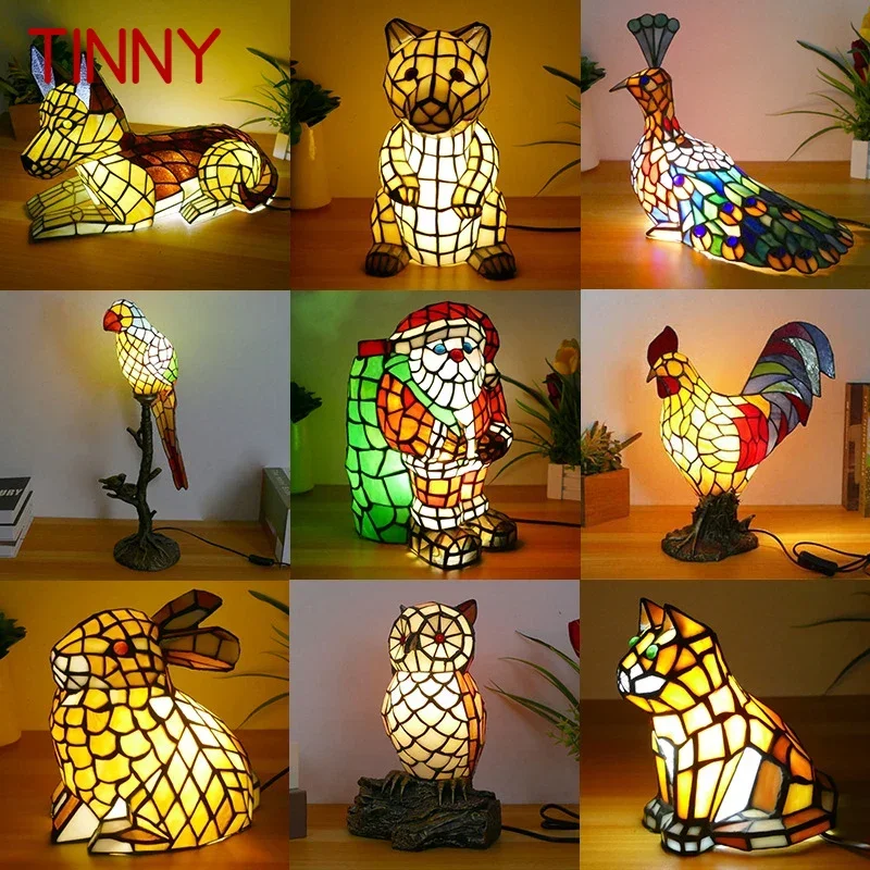 

TINNY Tiffany Animal Table Lamp Art Living Room Bedroom Children's room Homestay Stained Glass Decoration Desk Lamp