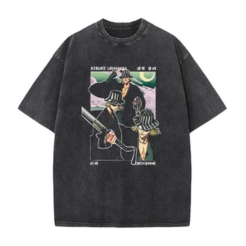 Anime BLEACH Print T Shirts Urahara Kisuke Manga Tshirt Men Women Wash Cotton Tee Clothing Summer Short Sleeve O-Neck Streetwear