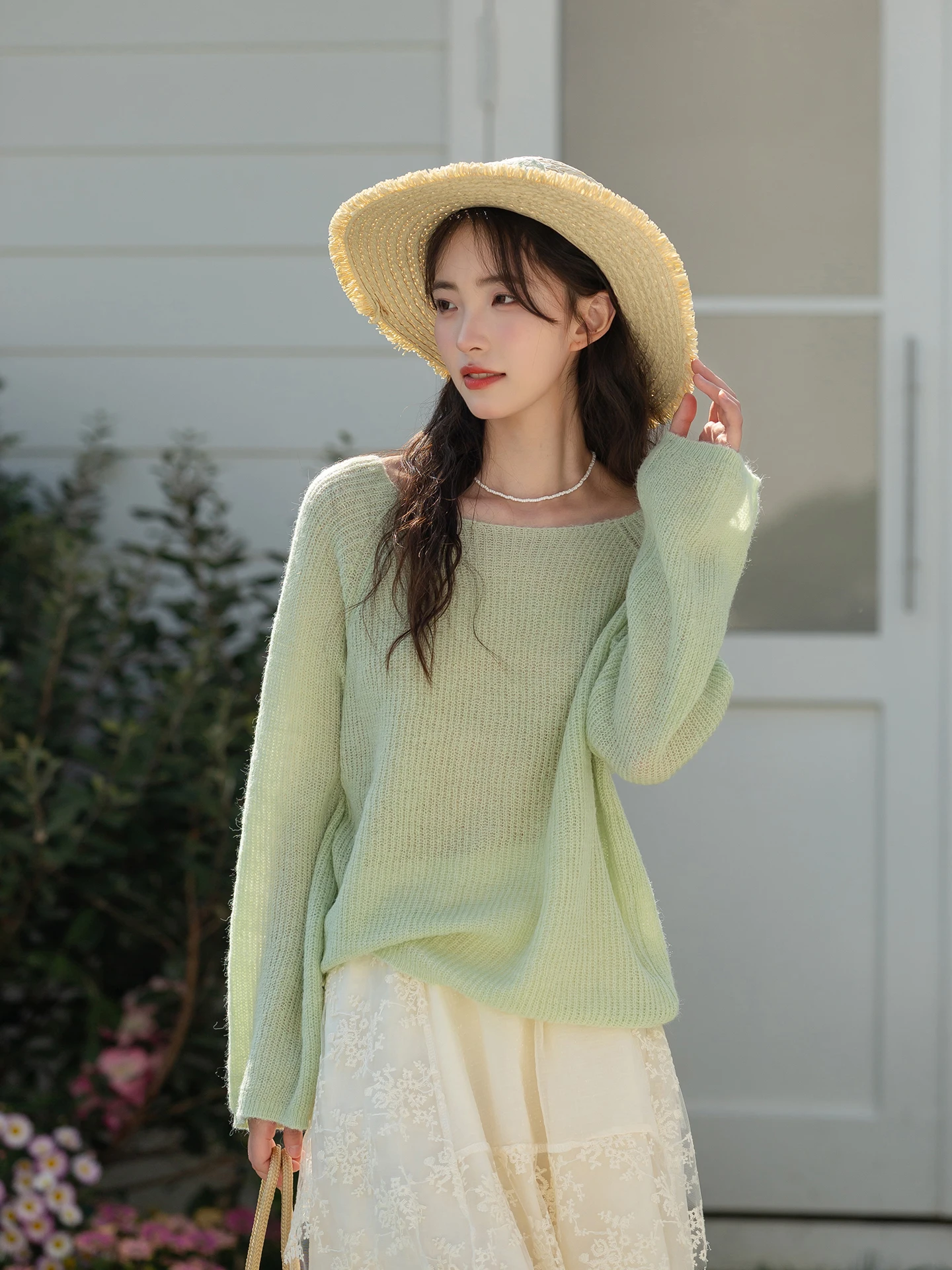 

Retro een Knitted Long Sve Women's Top Loose Fit Soft Wool Blend Sun Protection Transparent Casual Sle Spring Summer N...