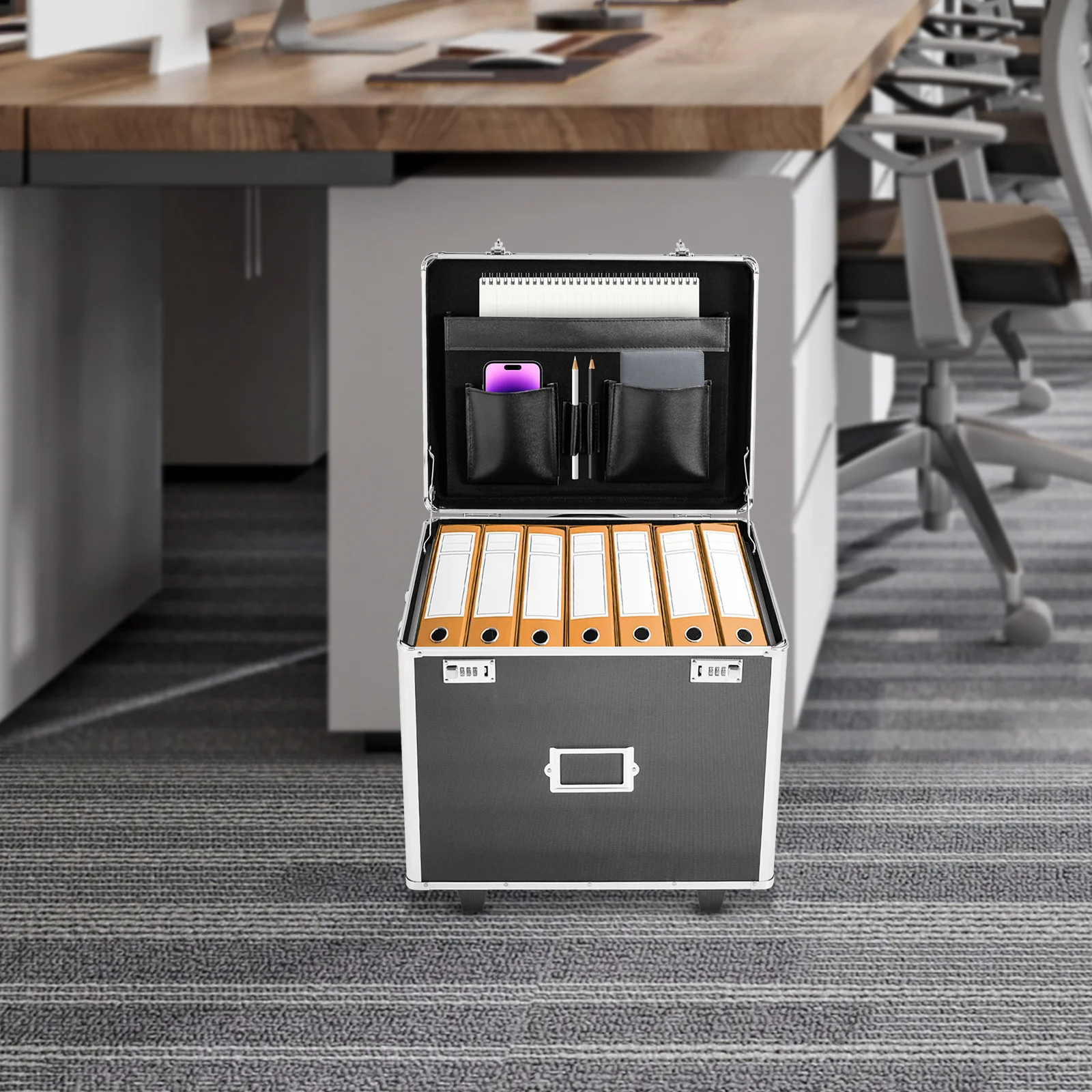 سبائك الألومنيوم الأسود 19.2x15x16 بوصة سحب قضيب ملف اقفال الصناديق بكرة كلمة المرور حقيبة التخزين