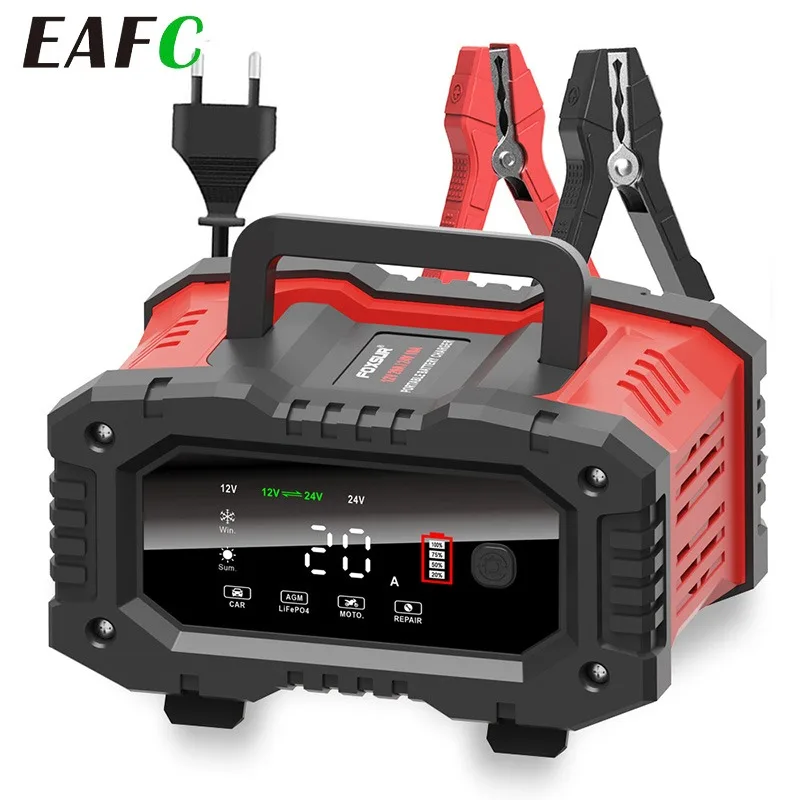 20A/10A Car Motorcycle Battery Charger 12V/24V Smart Charger Lithium AGM GEL Lead-Acid LiFePO4 Battery Chargers