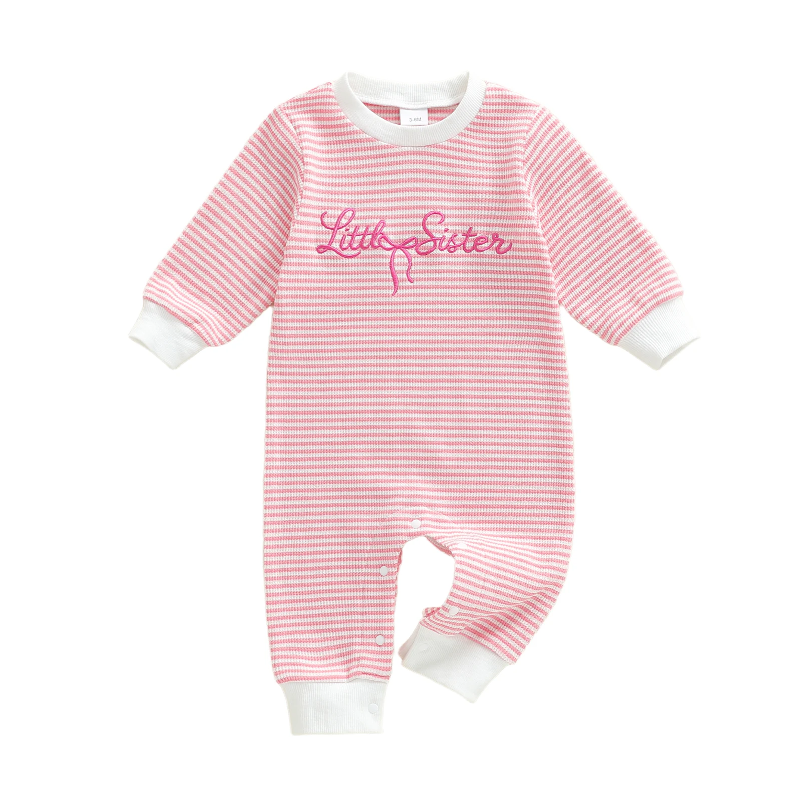 

Infant Girls Autumn Striped Playsuit with Embroidered Letters Long Sleeves and Round Neckline for a Stylish Look