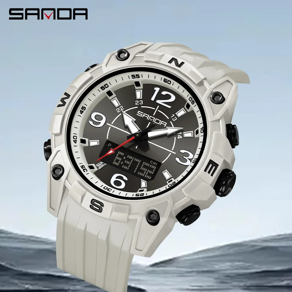 SANDA 6393 New Men's Electronic Watch Multi Functional Night Light Alarm Clock Waterproof Cool Male and Female Student Watch
