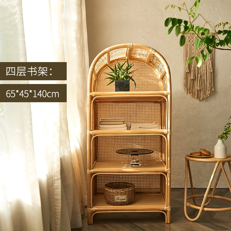 Rattan shelves Floor-to-ceiling bookshelves Multi-layer storage racks Living room home Japanese display racks Display racks