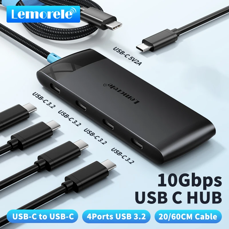 Lemorele TC107 USB3.2 Hub10Gbps 5-in-1 USB C Hub 4-Port USB 3.2 Gen 2 Adapter für Mac/Windows/Android