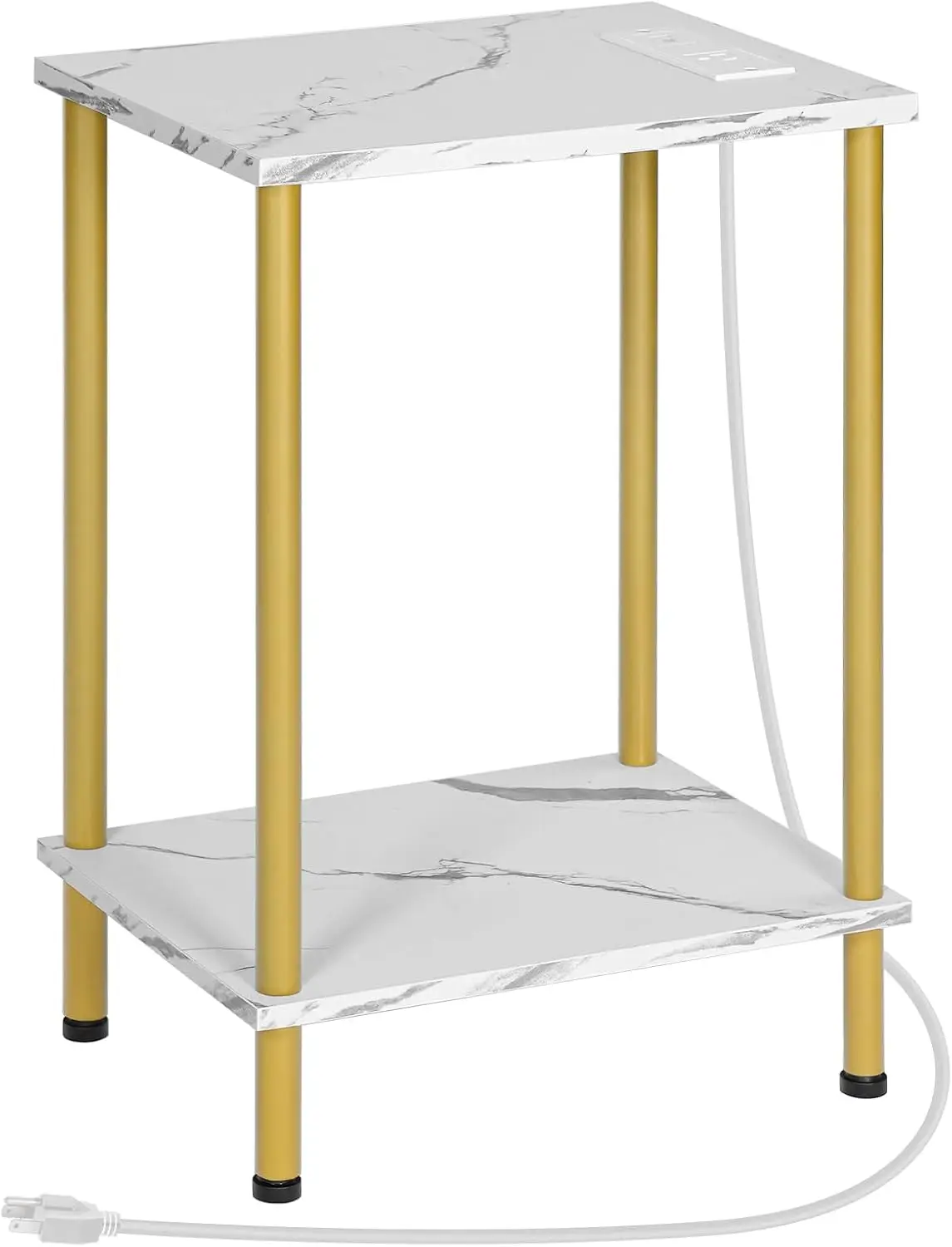 

Side Table with Charging Station, End Table with USB Port and Outlet, Nightstand with 2-Layer Storage Shelves for Small Space