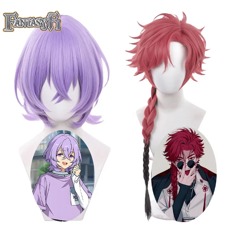 Vein Anime Cosplay Wig Anime Link Click Red Gradient Braid Hair Glasses Heat-resistant Fiber Hair+Free Wig Cap Halloween Party