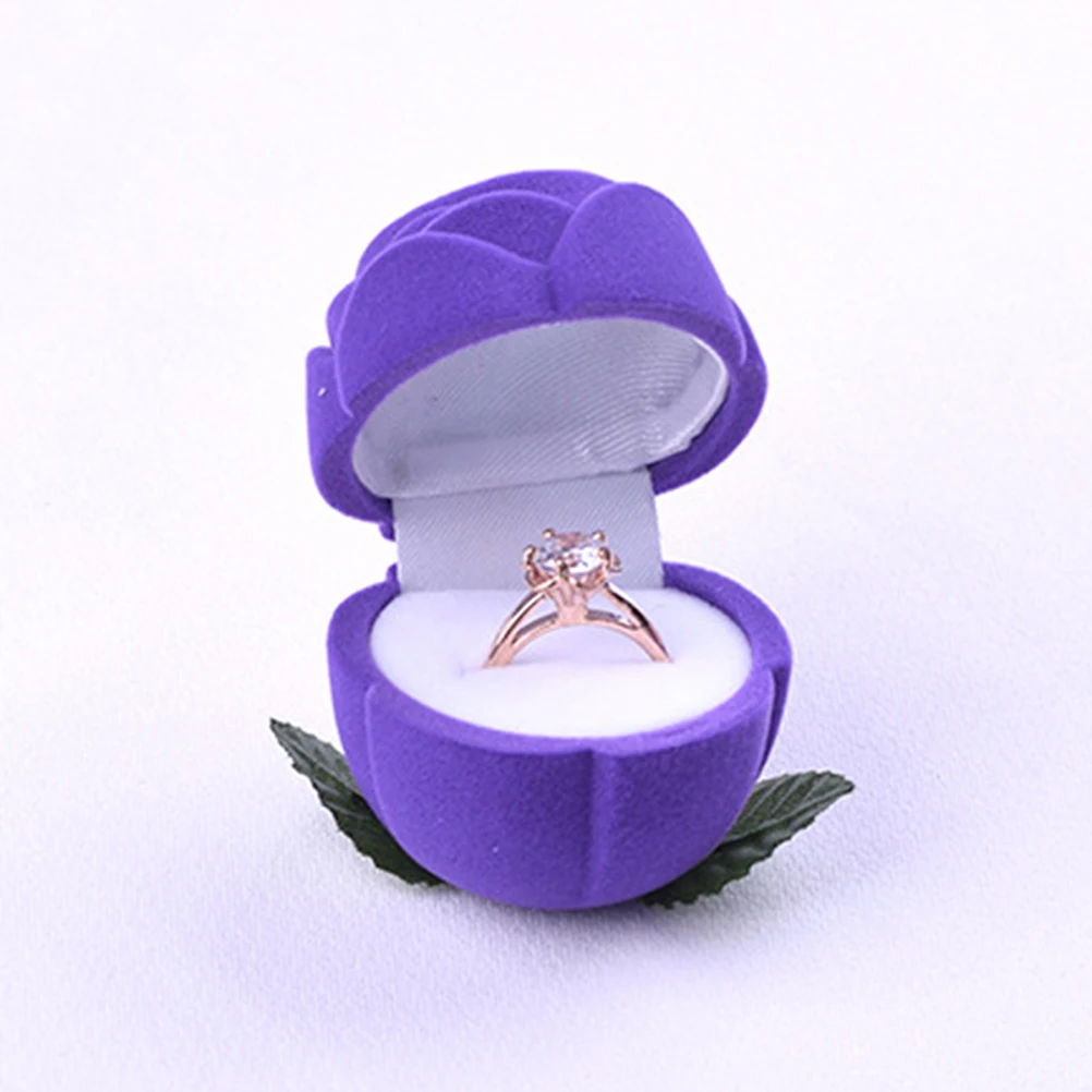 

4 Pcs Round Jewelry Box Travel Rings for Engagement Boxes Rose Shape Case