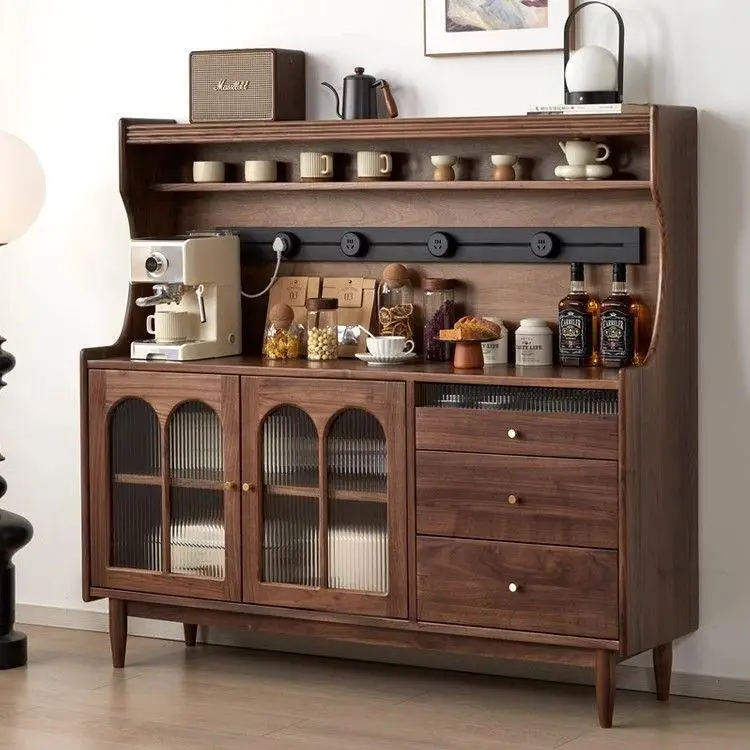 North American black wood walnut color dining side solid wood home locker living room antique storage wine cabinet