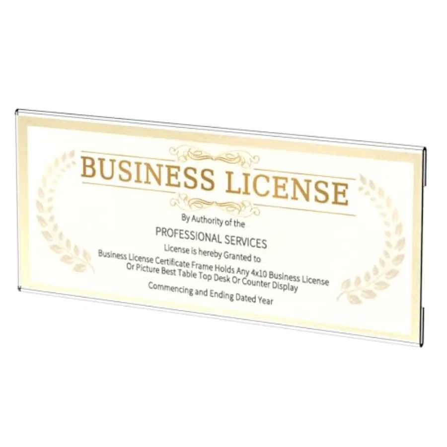 Business License Frame, 1 pcs Acrylic Clear Certificate Holder for 4x9 Business License Certificate Desk/Table Top Display, 4x0