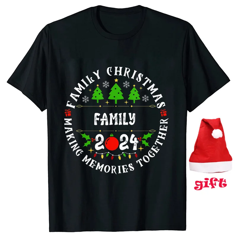 2024 Family Christmas Making Memories Together Shirts Family All Together T-shirt Xmas Party Tops with Christmas Hat Gift