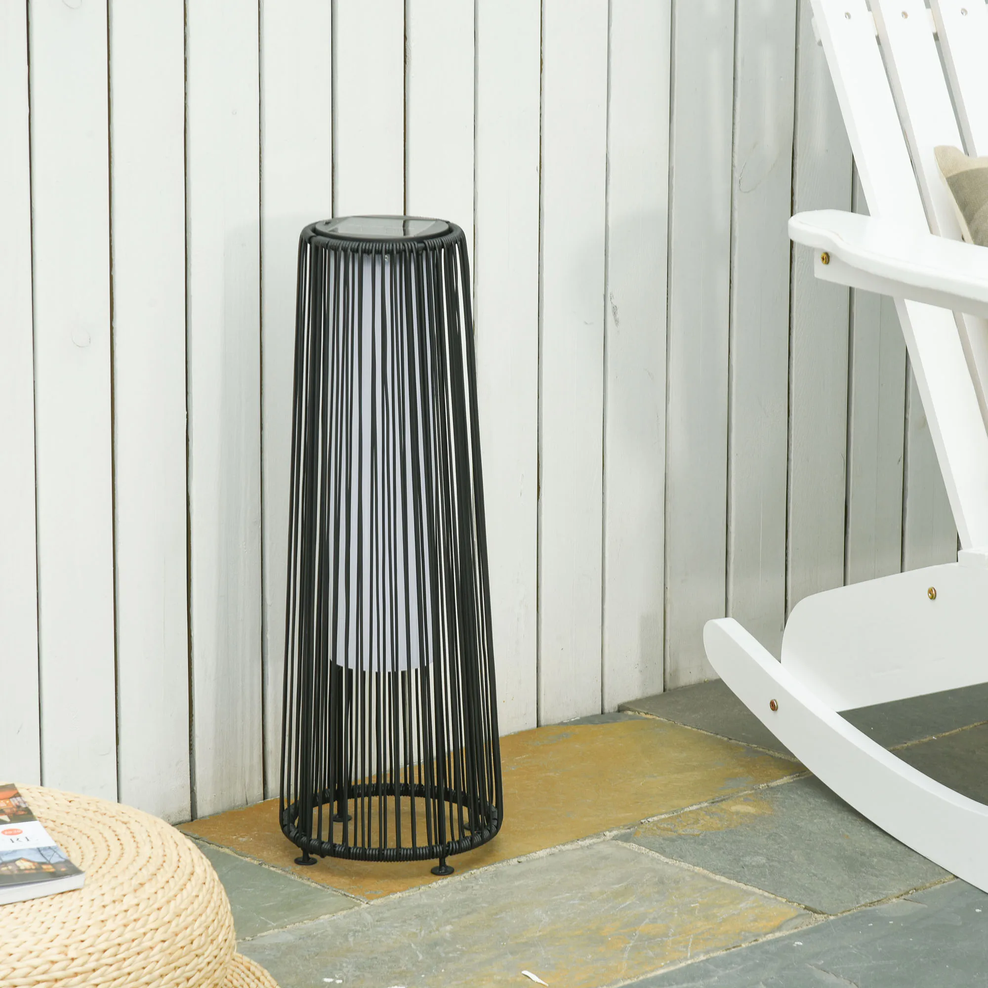 Outsunny Lámpara de Pie Ratán Energía Solar con Control Luz Automático Negro