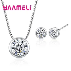 New Fashion Women Jewelry Sets 25 Sterling Silver CZ Crystal Round Pendant Necklace Stud Earrings Wedding Party Ceremoey Anel