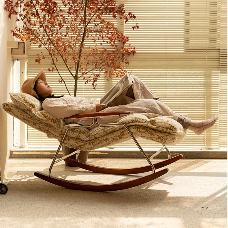 Light luxury retro rocking chair bedroom living room home single balcony lazy sofa casual retro single rocking chair recliner