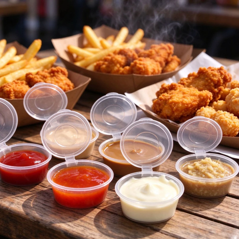 50/100PCS Disposable Sauce Cups with Lids Leak-Proof Condiment Containers Dipping Sauce Cups for Salad Takeaway Household