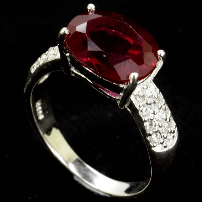 20x10mm Luxury 4.3g Real Red Ruby White CZ Woman's Real 925 Solid Sterling Silver Rings