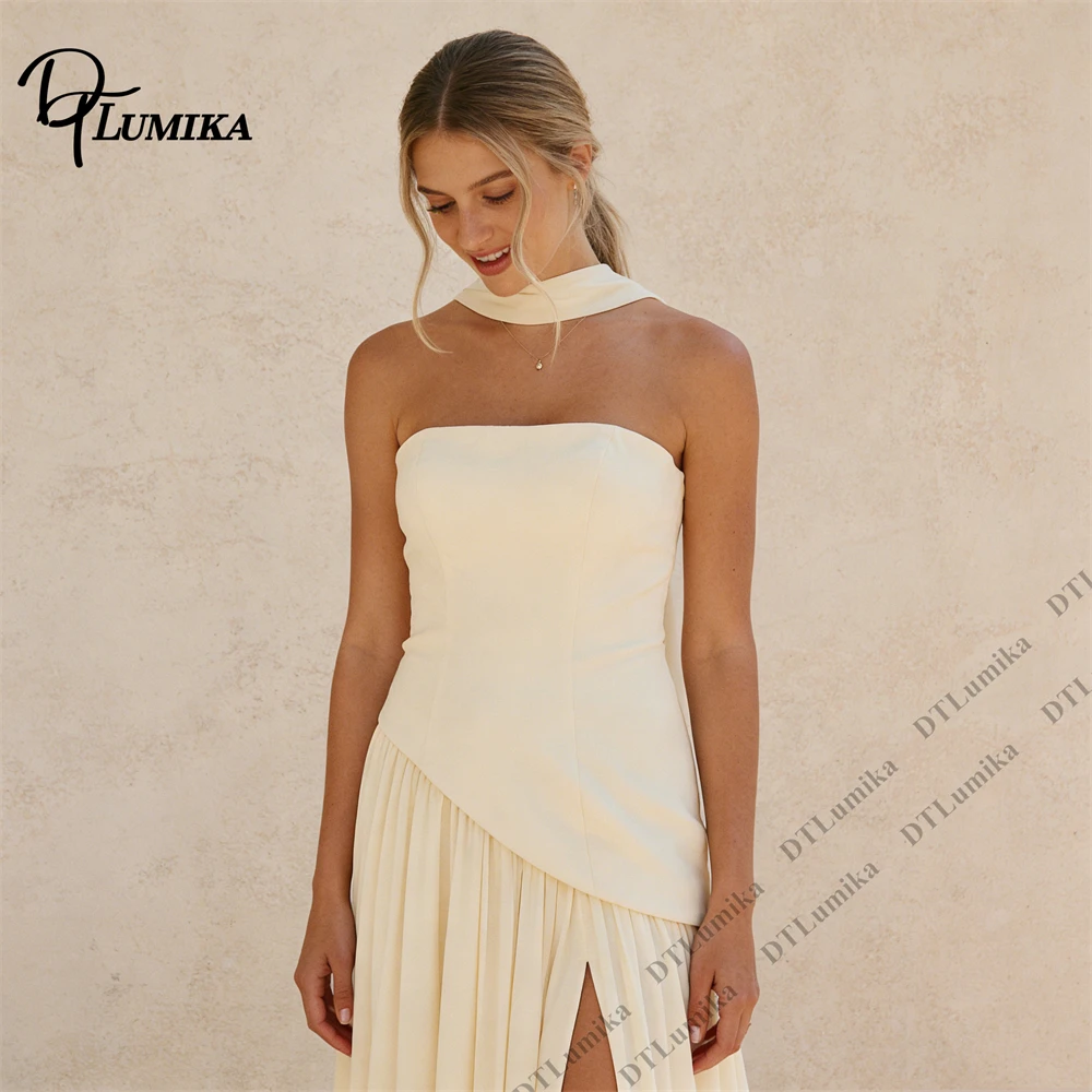 

DTLumika - Scarf Neck Chiffon Maxi Dress for Women 2026, Sexy Strapless Long Evening Formal Dress High Side Split Customized