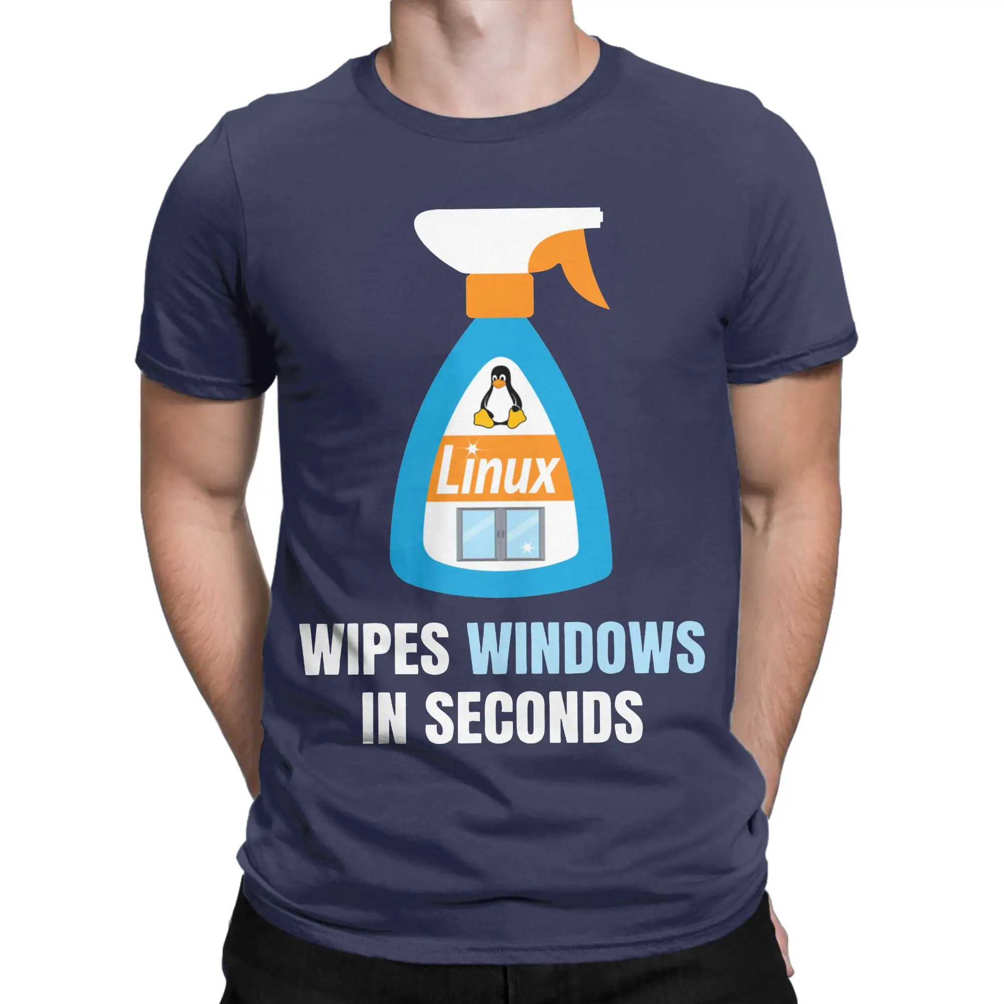 Funny Linux Windows Cleaner T Shirts Men Pure Cotton T-Shirts Crewneck Tux Programmer Developer Geek Nerd Tees Plus Size