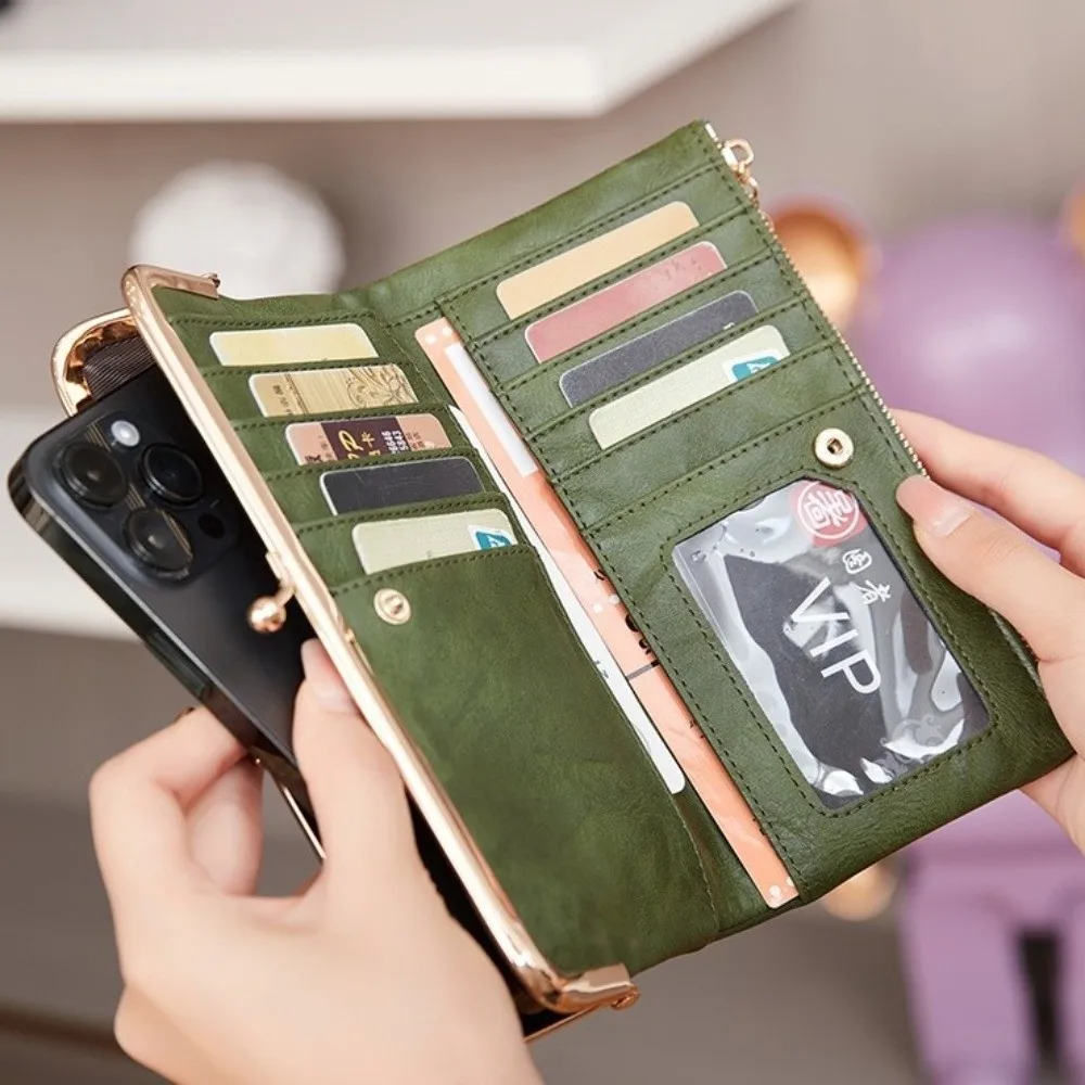 Minimalism Kiss Lock Long Wallet Multi Functional Solid Color Coin Purse Double Fold Large Capacity Wallet Women