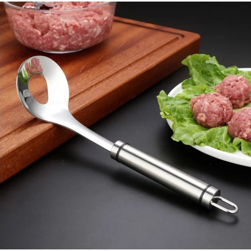 1-5Pcs Stainless Steel Meatball Maker Spoon Non‑Stick Meat Baller with Elliptical Hole Squeezing Ball Mold Kitchen Meat Tool