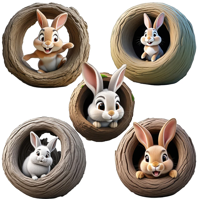 Three Ratels CG125 Funny rabbit in tree hole Cartoon animal stickers for kid's bedroom decoration computer decals car sticker