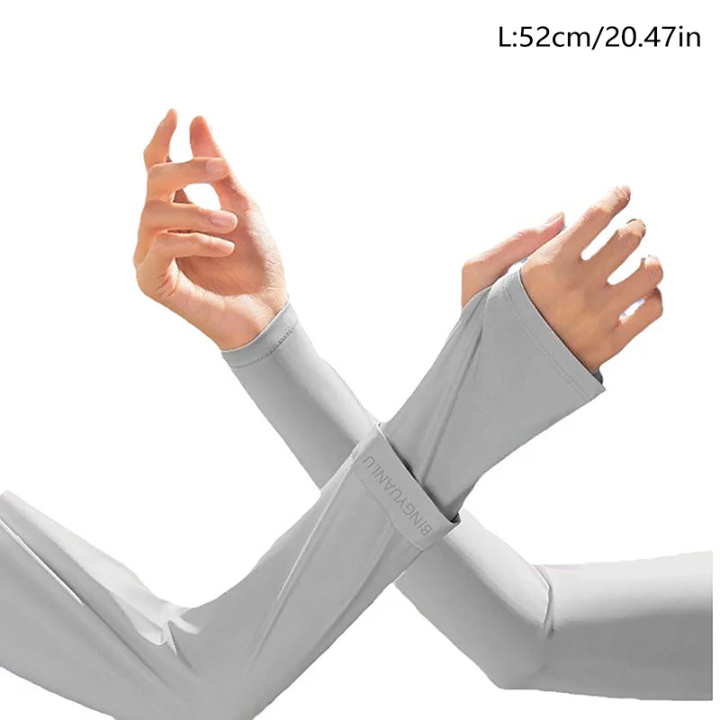 Ice Silk Sleeves Women Summer Sun Protection Men Fishing Cycling Breathable Two-Finger Non-Slip Gloves Arm Warmer Driving Sleeve
