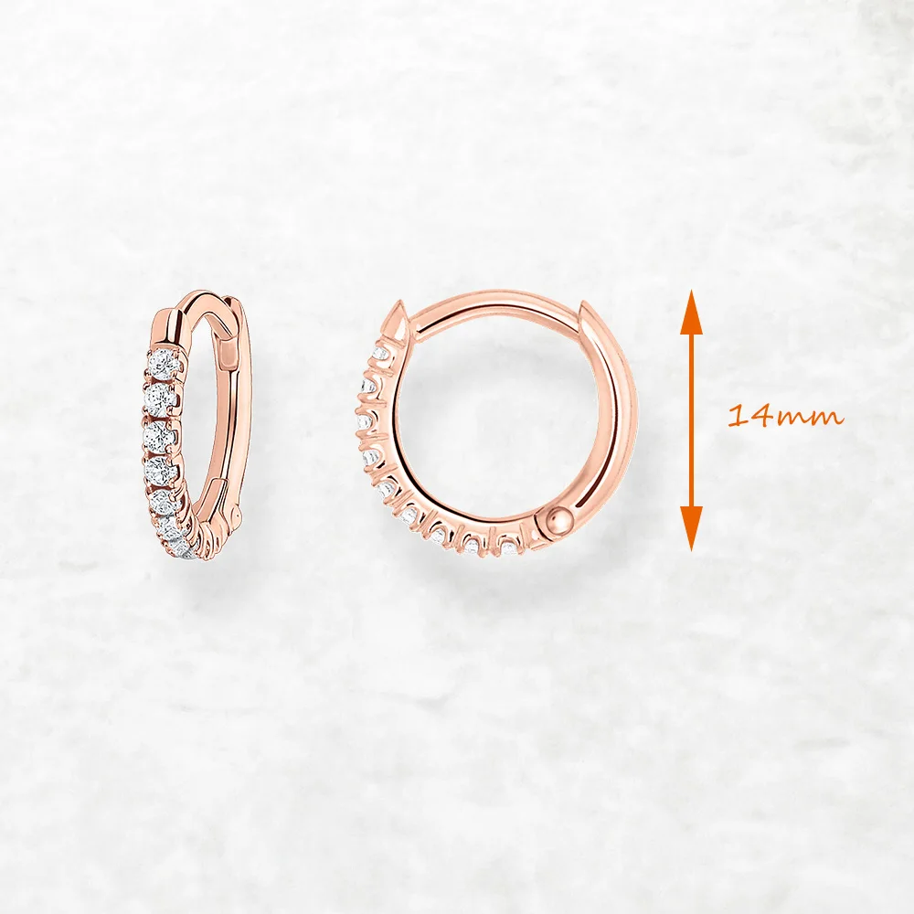 French Setting Stone Rose Gold Hinged Hoop Earrings Europe Fine Jewerly For Women Romantic Gift In Solid 925 Sterling Silver