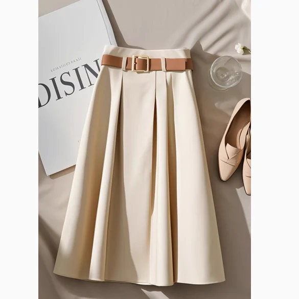 

Новая летняя модная юбка женская элегантная с высокой талией однотонная офисная женская юбка трапециевидной формы длиной миди темпераментный юп с поясом